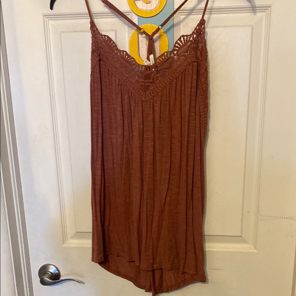 Boho Chic Rust Brown Lace Trim Cami